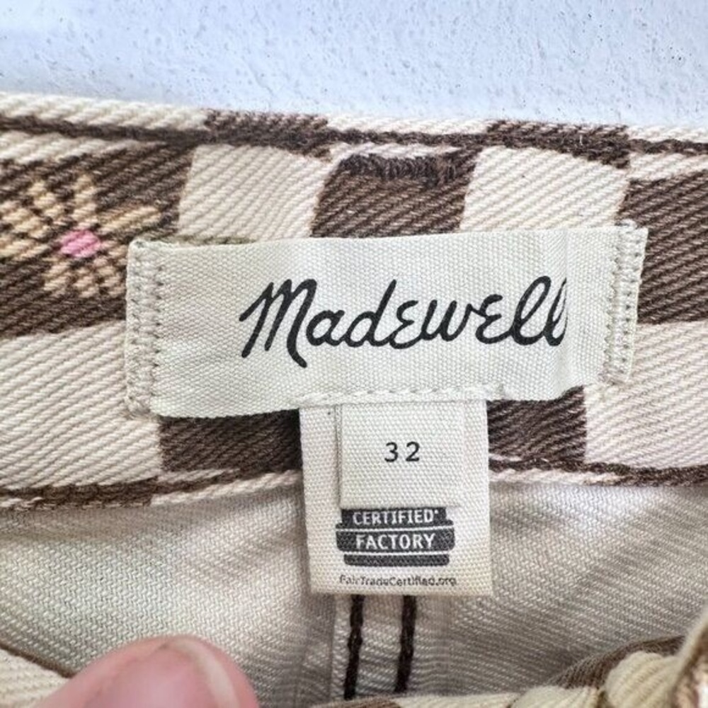 Madewell Brown Cream Daisy Checkered Print Denim Mini Skirt Size‎ 32 NWT - Picture 5 of 5